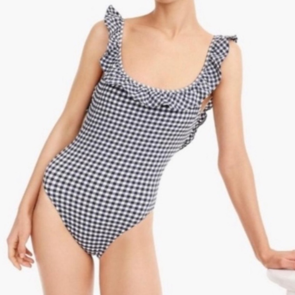 J. Crew Navy Gingham Swimsuit